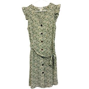 2/$30 Monteau - Green Floral Button Down Midi Tie Waist Dress